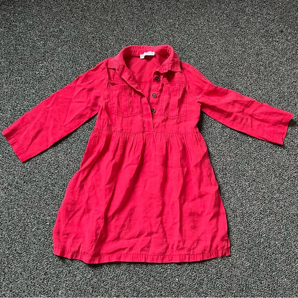 ZARA Red Button Down Babydoll Shirt Ribbwd Casual Midi Long-Sleeve Collar Dress